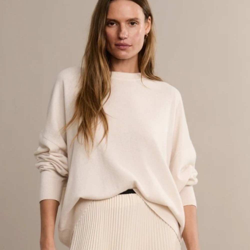 Jenni Kayne Sweater Jumper 100% Cashmere Marina Crewneck Warm Ivory Cream‎ Large